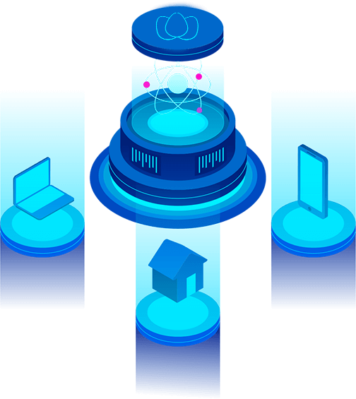 Imagem animada de uma maquina futurística com uma flor de lótus